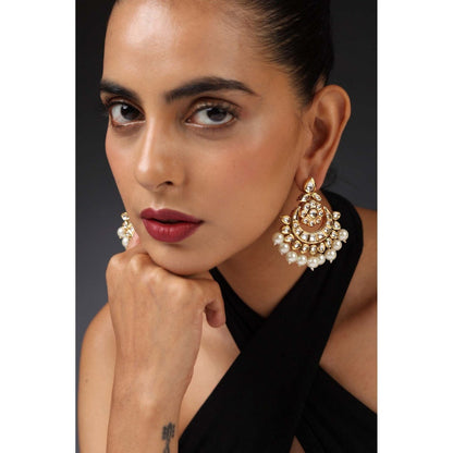SWABHIMANN Hanka Gold Kundan and Pearl Chandbali Earrings