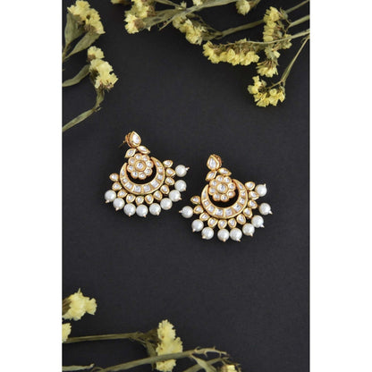 SWABHIMANN Hanka Gold Kundan and Pearl Chandbali Earrings
