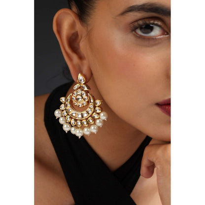 SWABHIMANN Hanka Gold Kundan and Pearl Chandbali Earrings