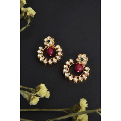 SWABHIMANN Moira Red and Green Kundan Chandbali Earrings