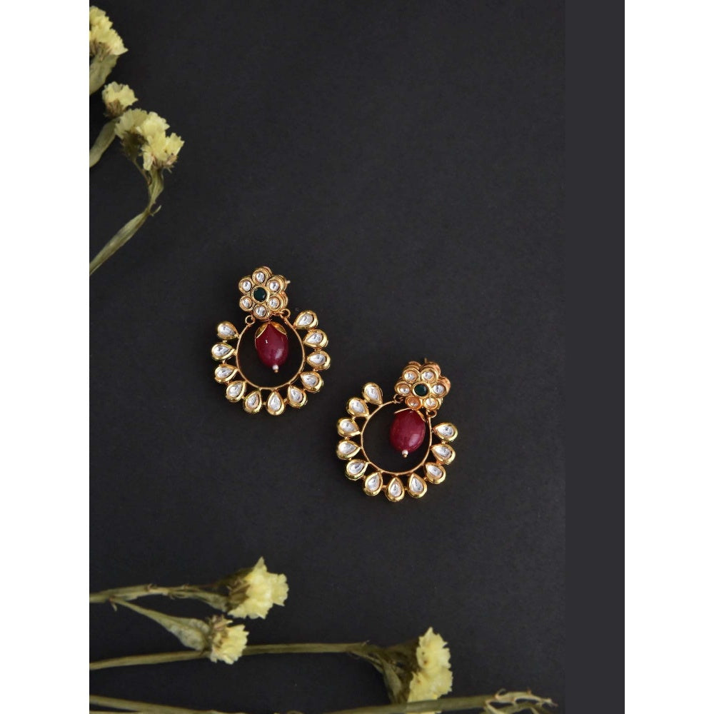 SWABHIMANN Moira Red and Green Kundan Chandbali Earrings