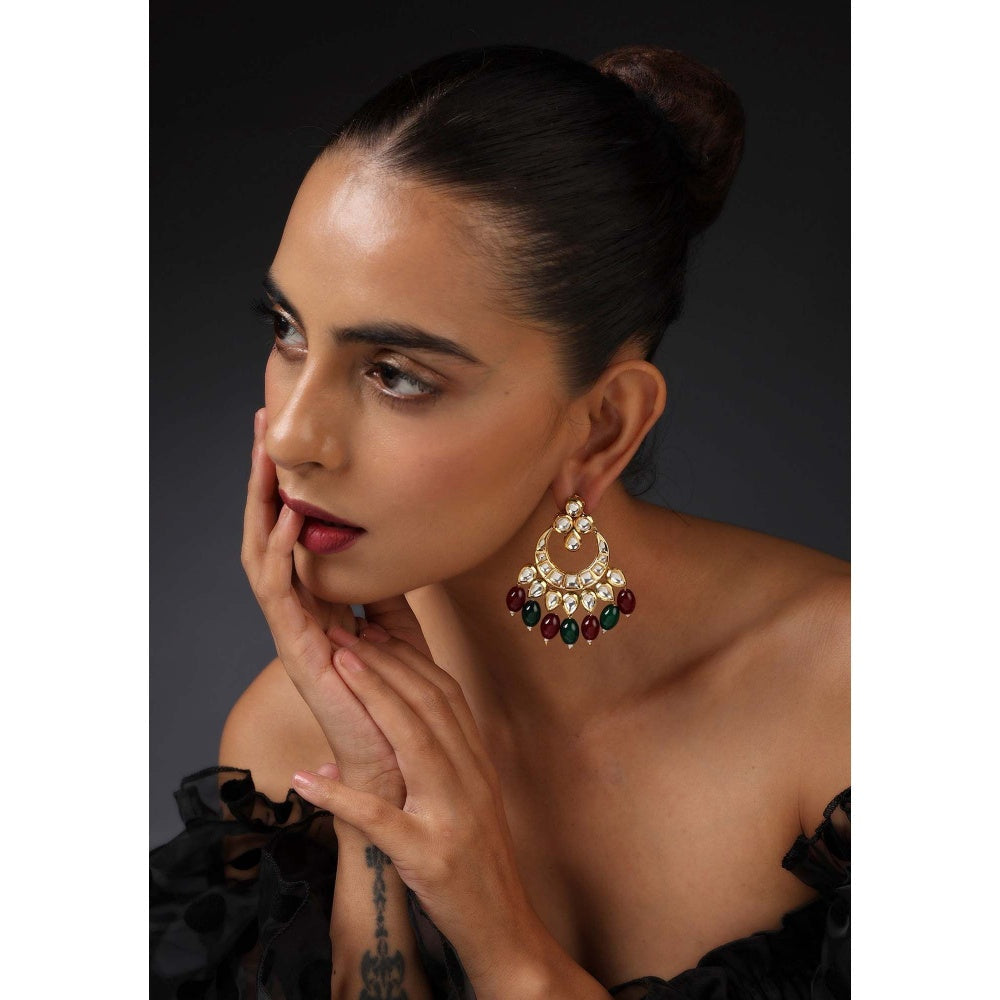 SWABHIMANN Kriti Multicolour Kundan Chandbali Earrings