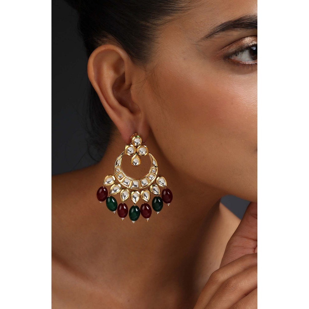 SWABHIMANN Kriti Multicolour Kundan Chandbali Earrings