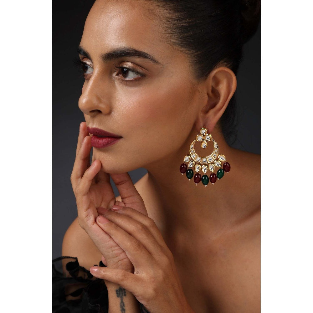 SWABHIMANN Kriti Multicolour Kundan Chandbali Earrings