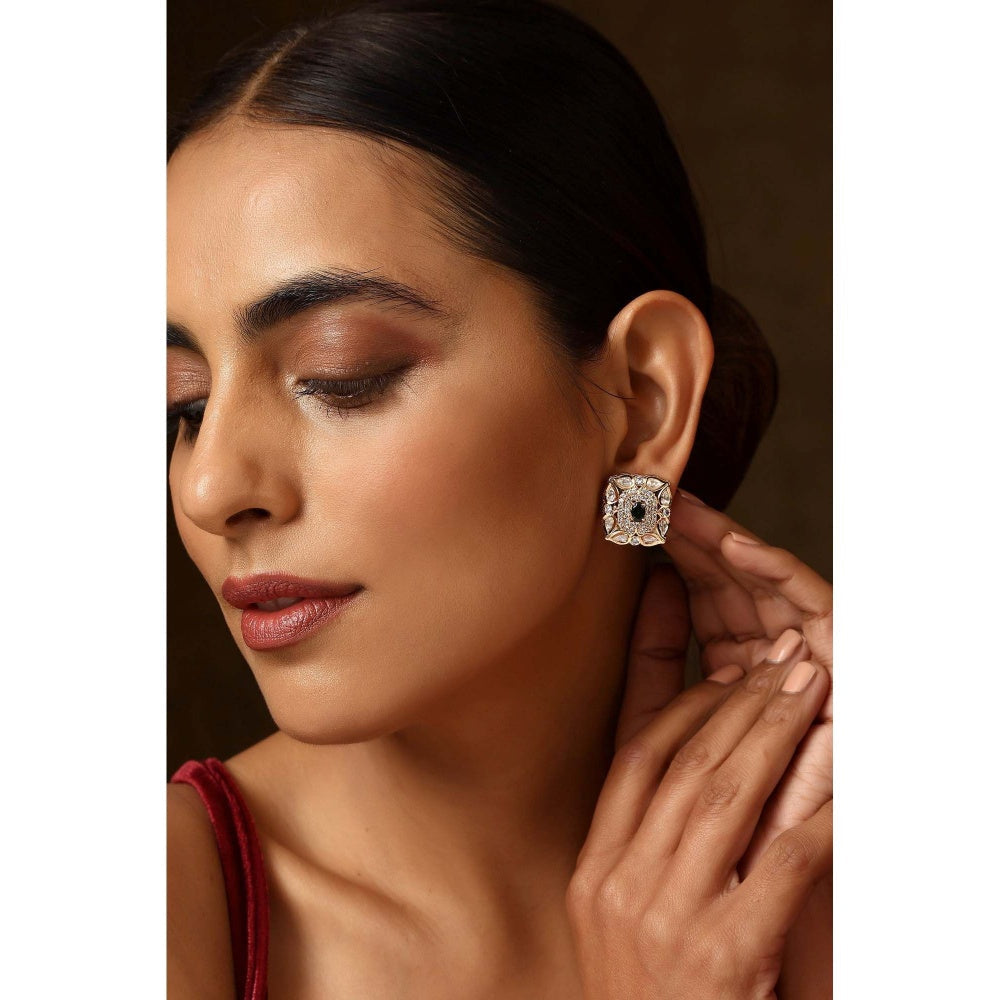 SWABHIMANN Ama Green Polki Stud Earrings