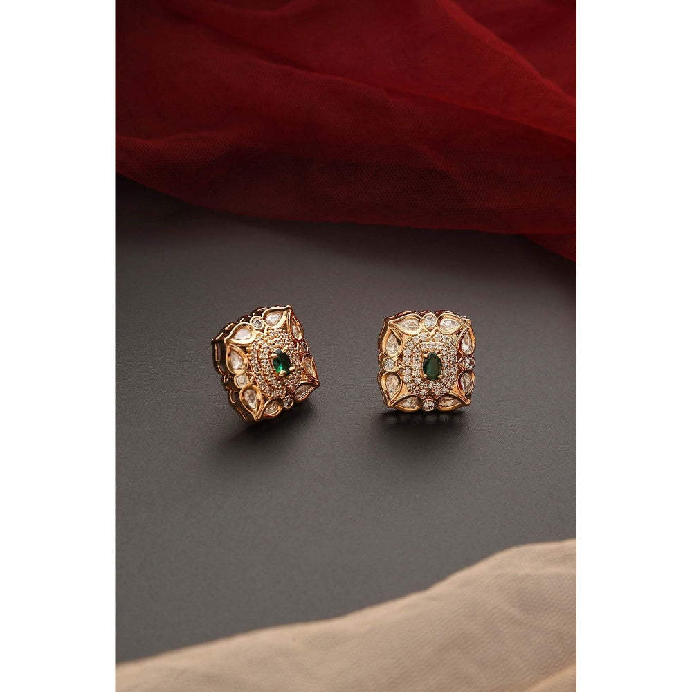 SWABHIMANN Ama Green Polki Stud Earrings