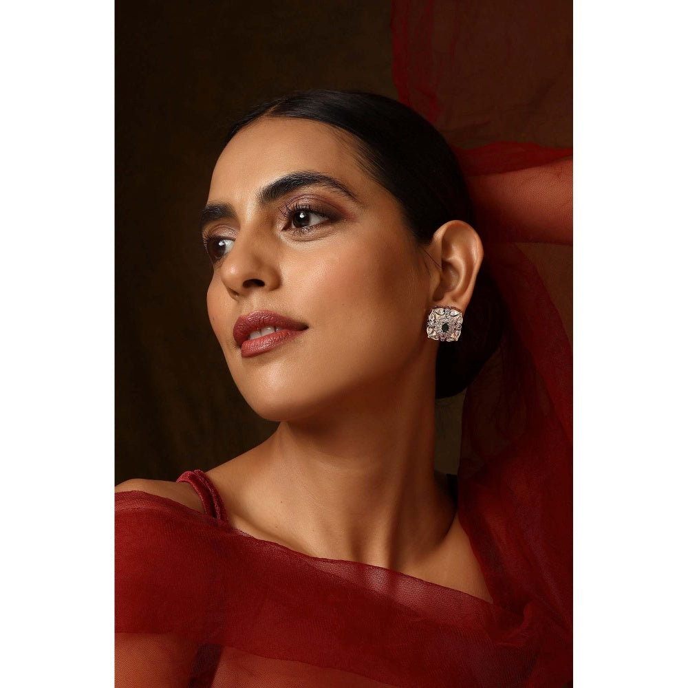 SWABHIMANN Ama Green Polki Stud Earrings