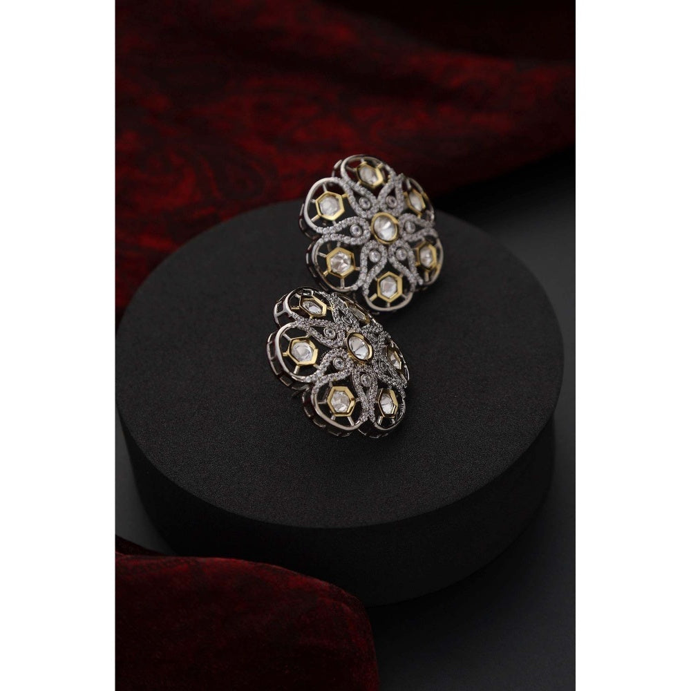 SWABHIMANN Chitrani Two Tone Polki Stud Earrings
