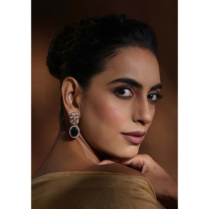 SWABHIMANN Eesha Green Polki Dangler Earrings