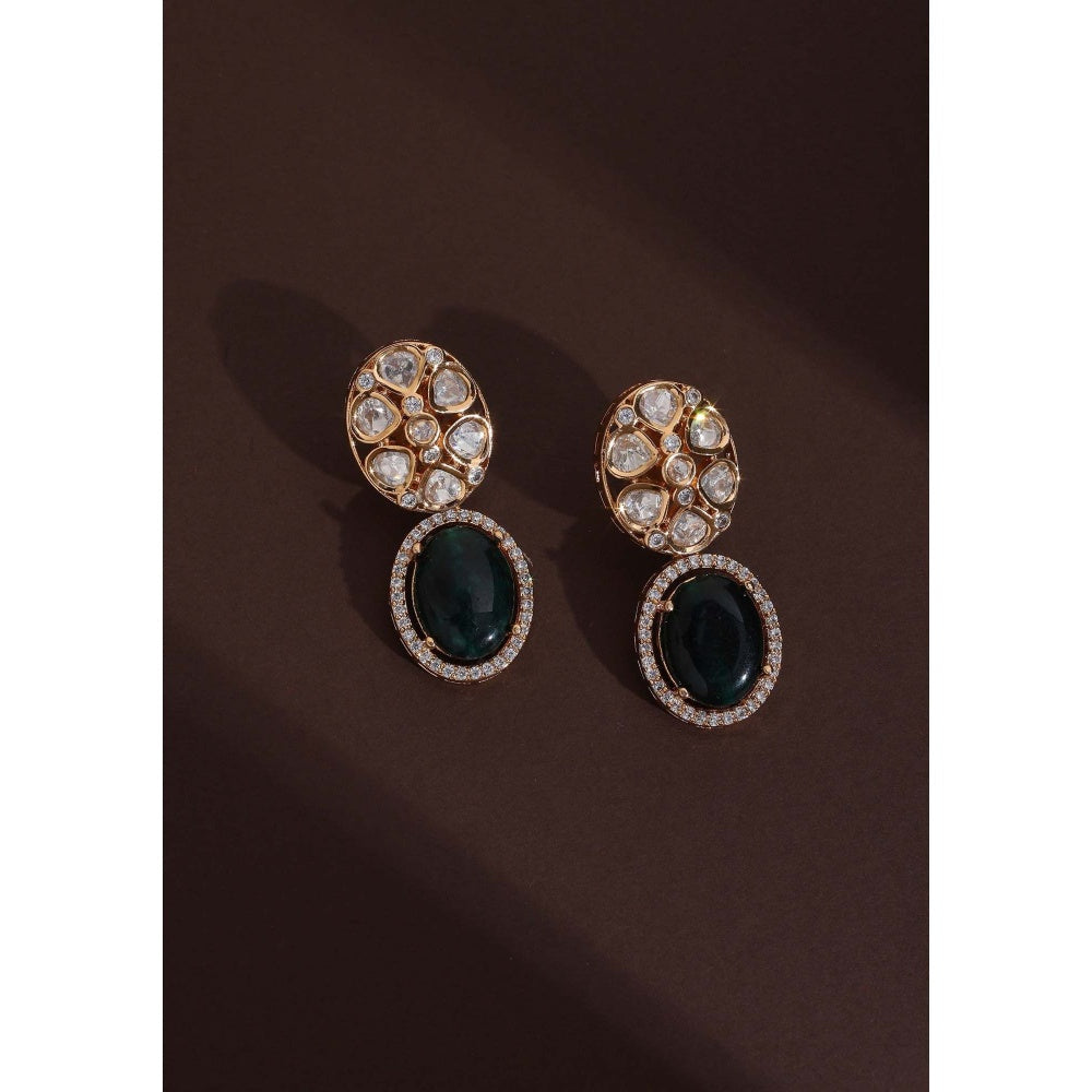 SWABHIMANN Eesha Green Polki Dangler Earrings