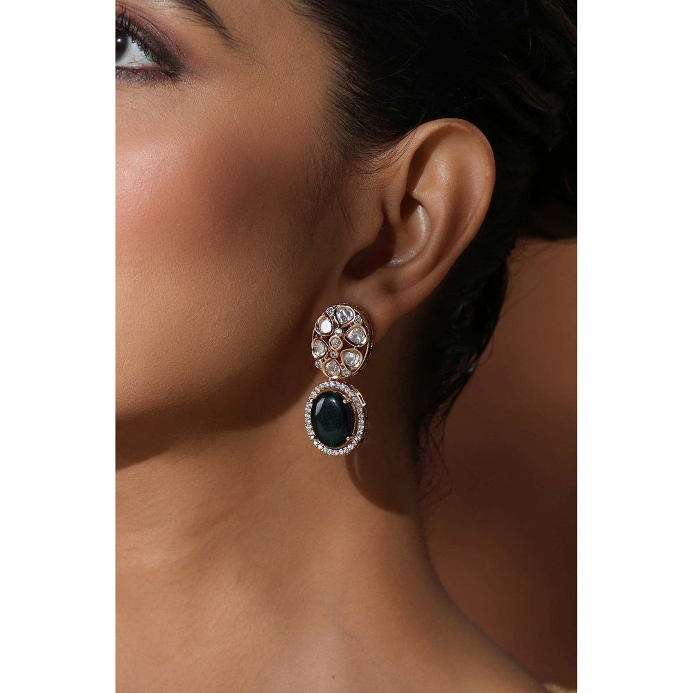SWABHIMANN Eesha Green Polki Dangler Earrings