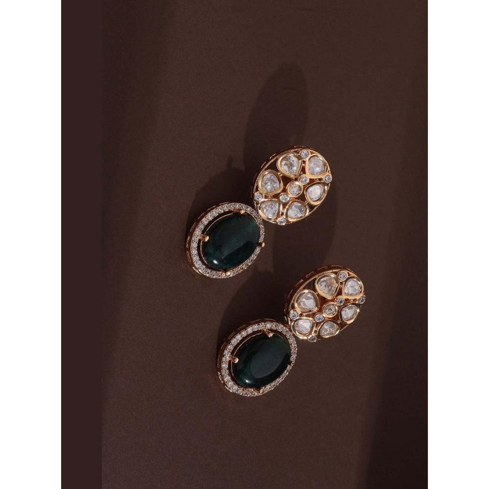 SWABHIMANN Eesha Green Polki Dangler Earrings