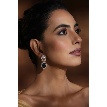 SWABHIMANN Eesha Green Polki Dangler Earrings