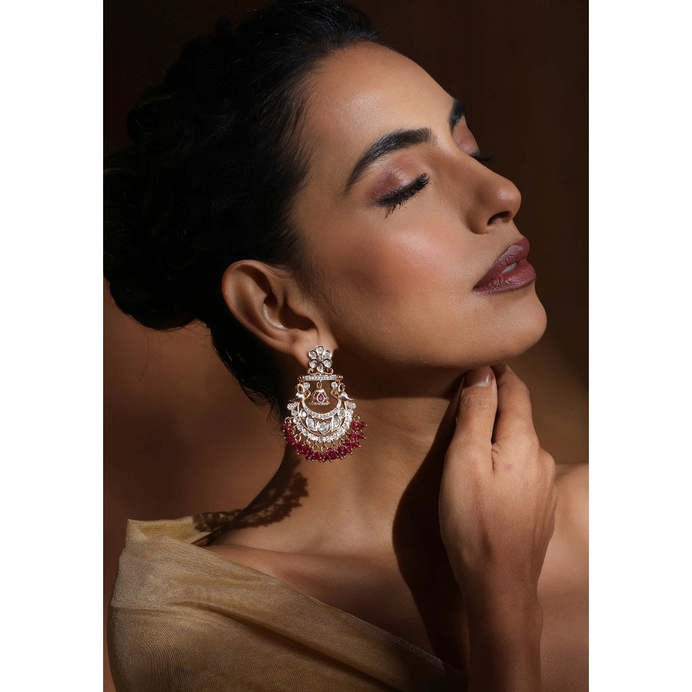 SWABHIMANN Gargi Red Polki Chandbali Earrings