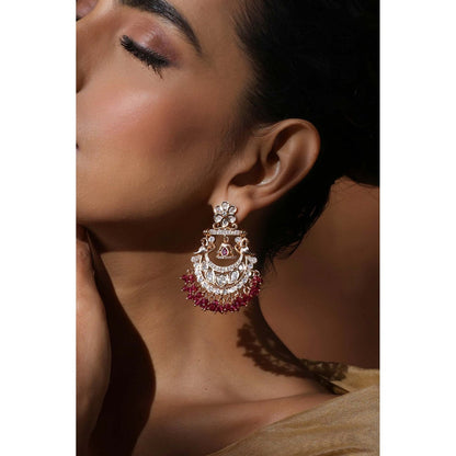 SWABHIMANN Gargi Red Polki Chandbali Earrings