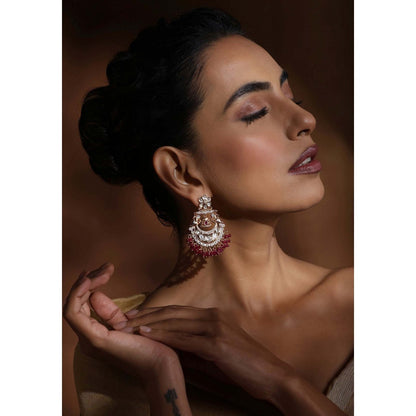 SWABHIMANN Gargi Red Polki Chandbali Earrings