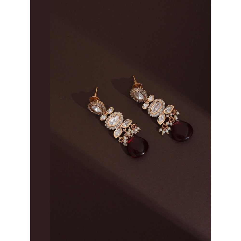 SWABHIMANN Aarna Red Polki Dangler Earrings