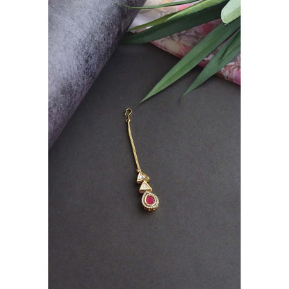 SWABHIMANN Reet Red Gold Plated Kundan Maang Tikka
