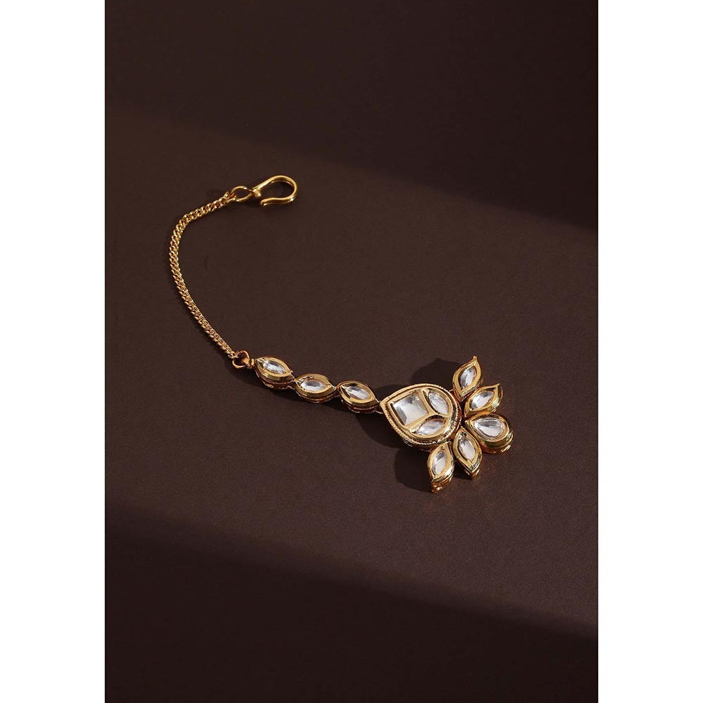 SWABHIMANN Warda Gold Kundan Maang Tikka