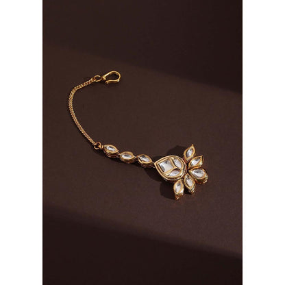 SWABHIMANN Warda Gold Kundan Maang Tikka