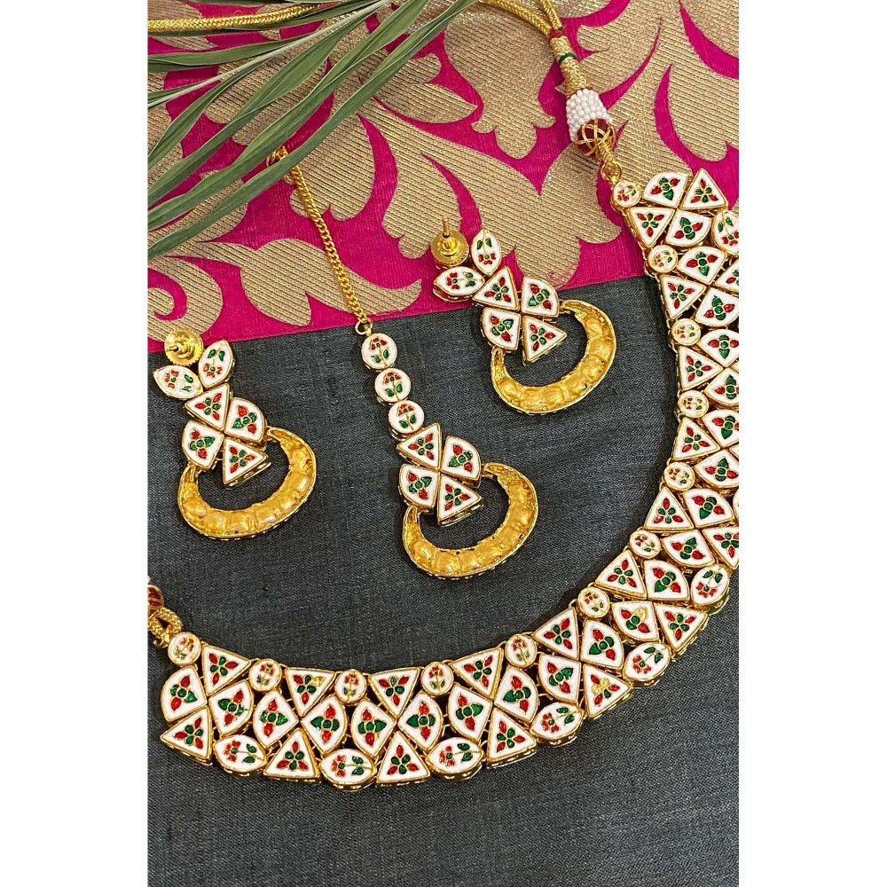 SWABHIMANN Chandara Gold Plated Kundan Short Necklace with Earrings Set