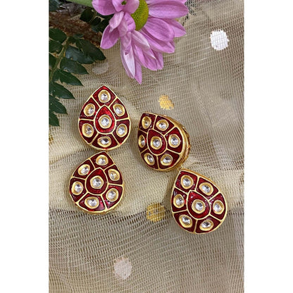 SWABHIMANN Shlokha Red Gold Plated Kundan Meenakari Necklace with Earrings Set