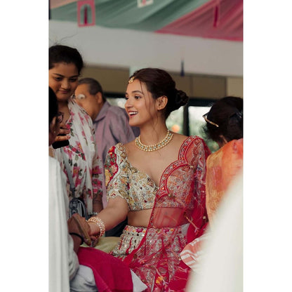 SWABHIMANN Shakti Mohan in Nirali Blue Kundan Necklace with Earrings and Maang Tikka