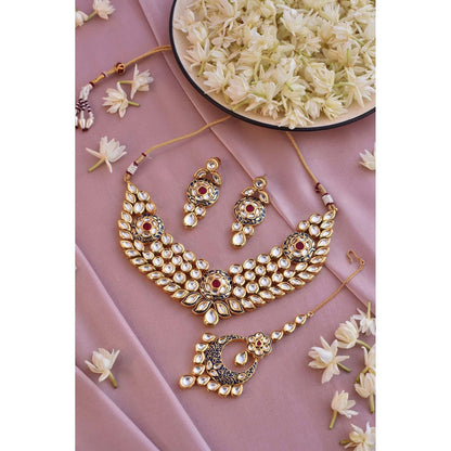 SWABHIMANN Hamsha Blue Gold Plated Kundan Necklace with Earrings Set