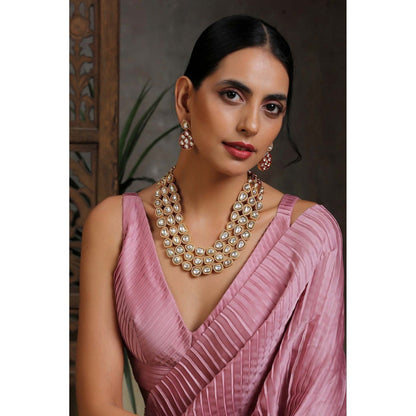 SWABHIMANN Kalirra Red Gold Plated Kundan Necklace with Earrings Set