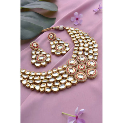 SWABHIMANN Sumaira Red Gold Plated Kundan Necklace with Earrings Set