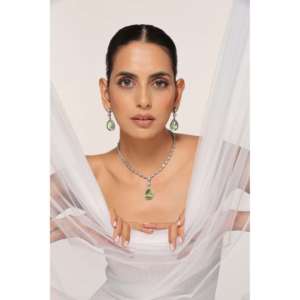 SWABHIMANN Kamaya Emerald Zirconia Necklace with Earrings Set