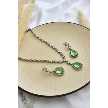 SWABHIMANN Kamaya Emerald Zirconia Necklace with Earrings Set