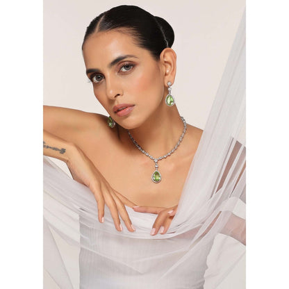 SWABHIMANN Kamaya Emerald Zirconia Necklace with Earrings Set