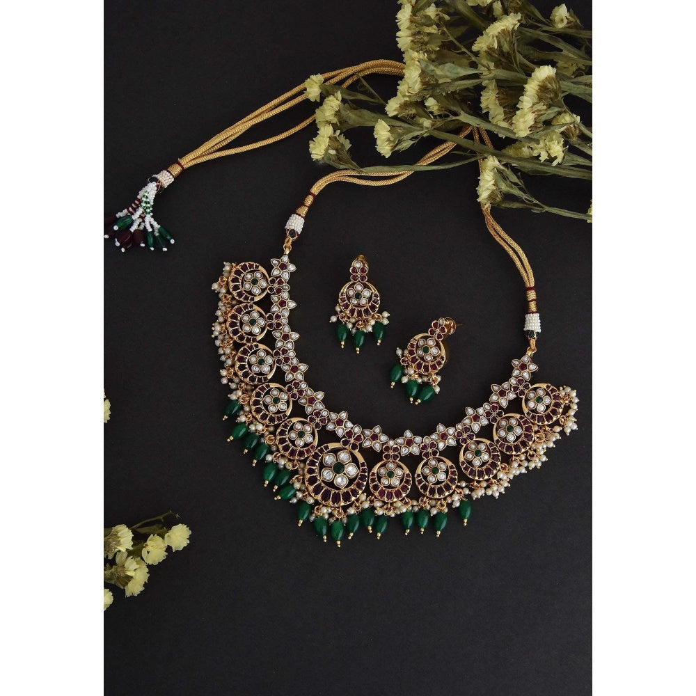 SWABHIMANN Eesvari Multicolour Jadau Kundan Choker Set