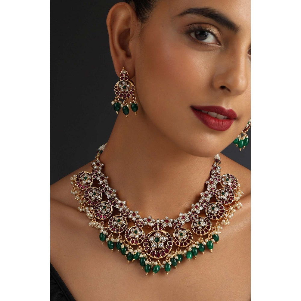 SWABHIMANN Eesvari Multicolour Jadau Kundan Choker Set