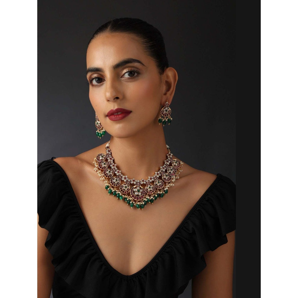 SWABHIMANN Eesvari Multicolour Jadau Kundan Choker Set