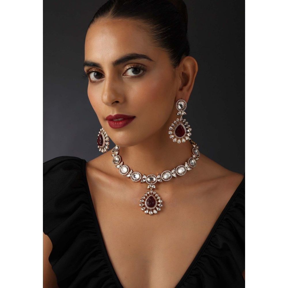 SWABHIMANN Daanam Red Polki Necklace Set