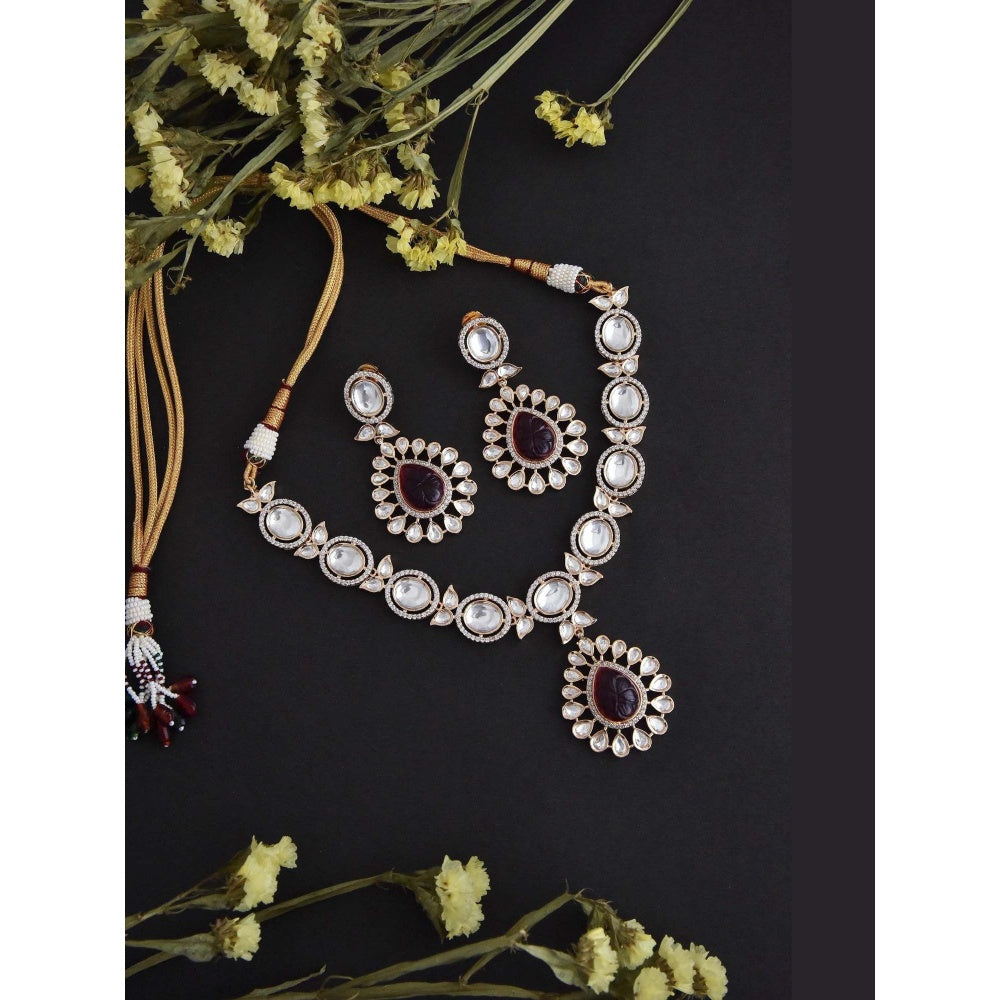 SWABHIMANN Daanam Red Polki Necklace Set