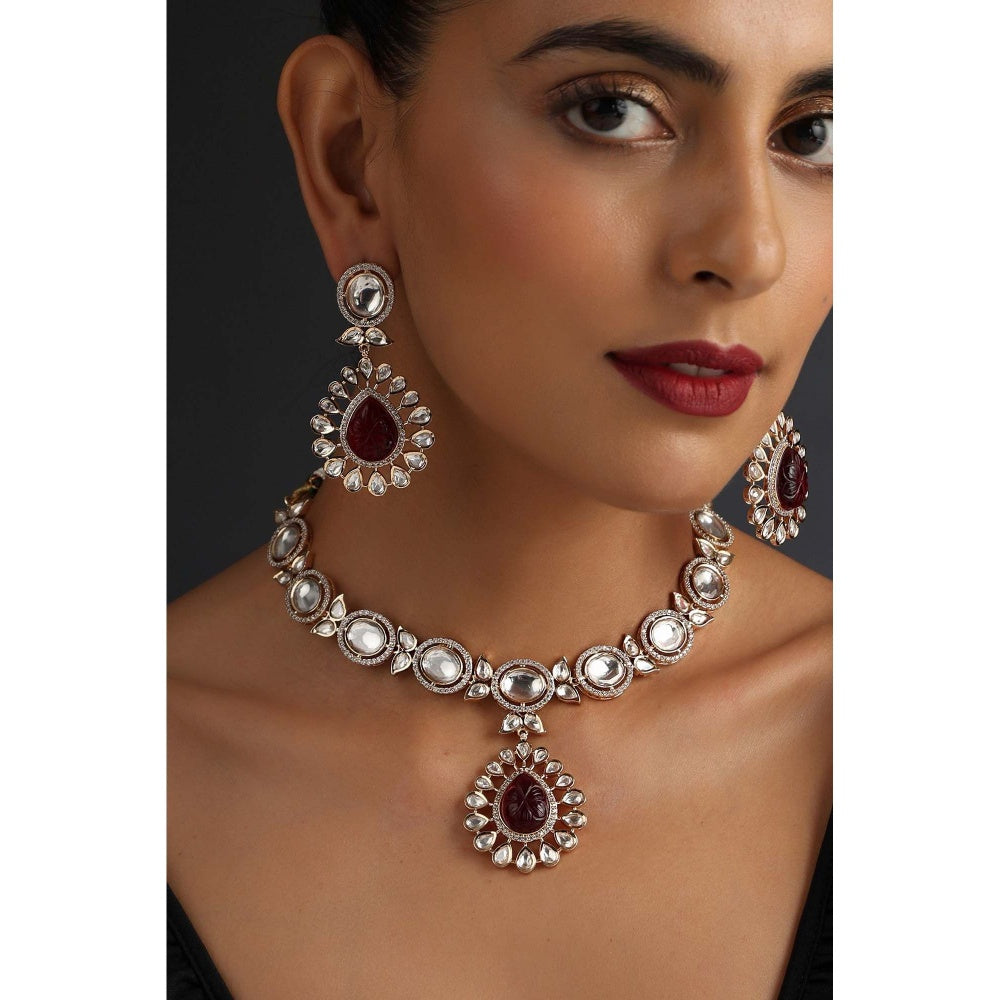 SWABHIMANN Daanam Red Polki Necklace Set
