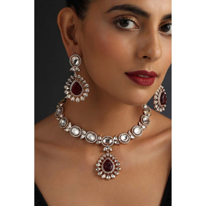 SWABHIMANN Daanam Red Polki Necklace Set