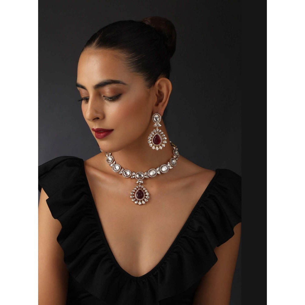 SWABHIMANN Daanam Red Polki Necklace Set