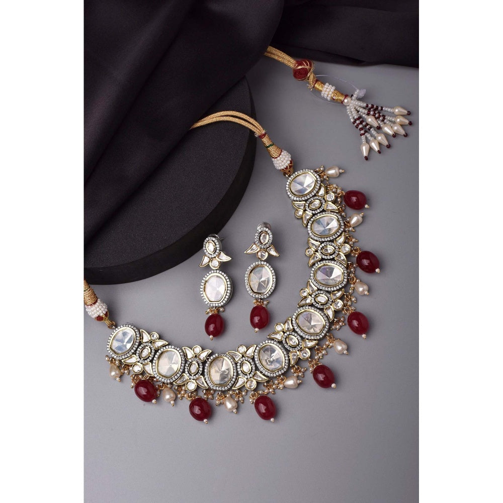 SWABHIMANN Zeba Red Polki Necklace Set
