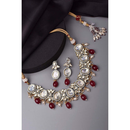 SWABHIMANN Zeba Red Polki Necklace Set