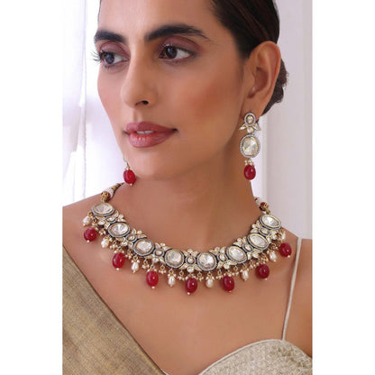 SWABHIMANN Zeba Red Polki Necklace Set