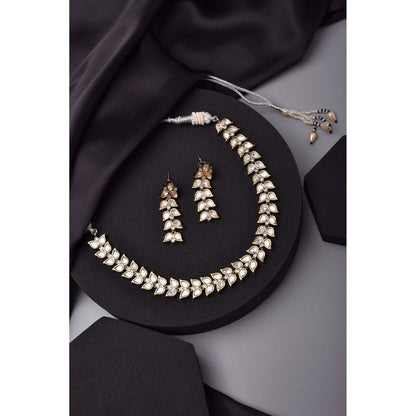 SWABHIMANN Kruti Silver Polki Necklace with Earrings Set