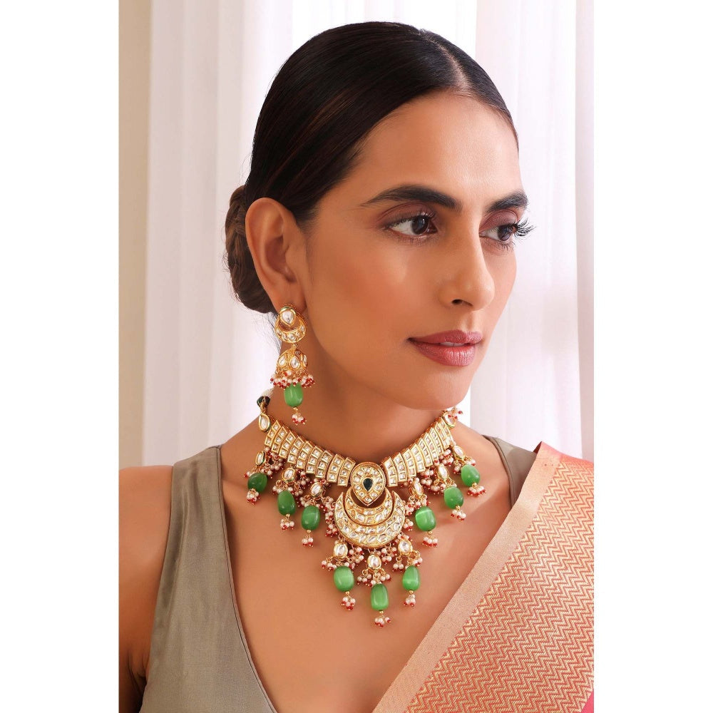 SWABHIMANN Kimakshi Green Kundan Choker Necklace Set