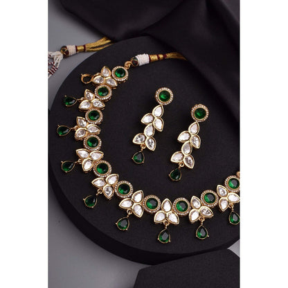SWABHIMANN Aahana Emerald Polki Necklace with Earrings Set