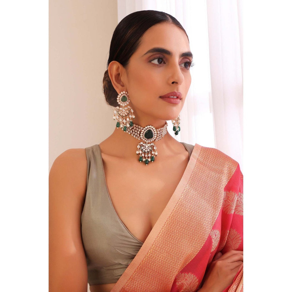 SWABHIMANN Ira Green Polki Choker Set