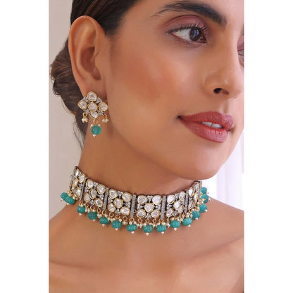 SWABHIMANN Radha Silver Choker Necklace with Earrings Set