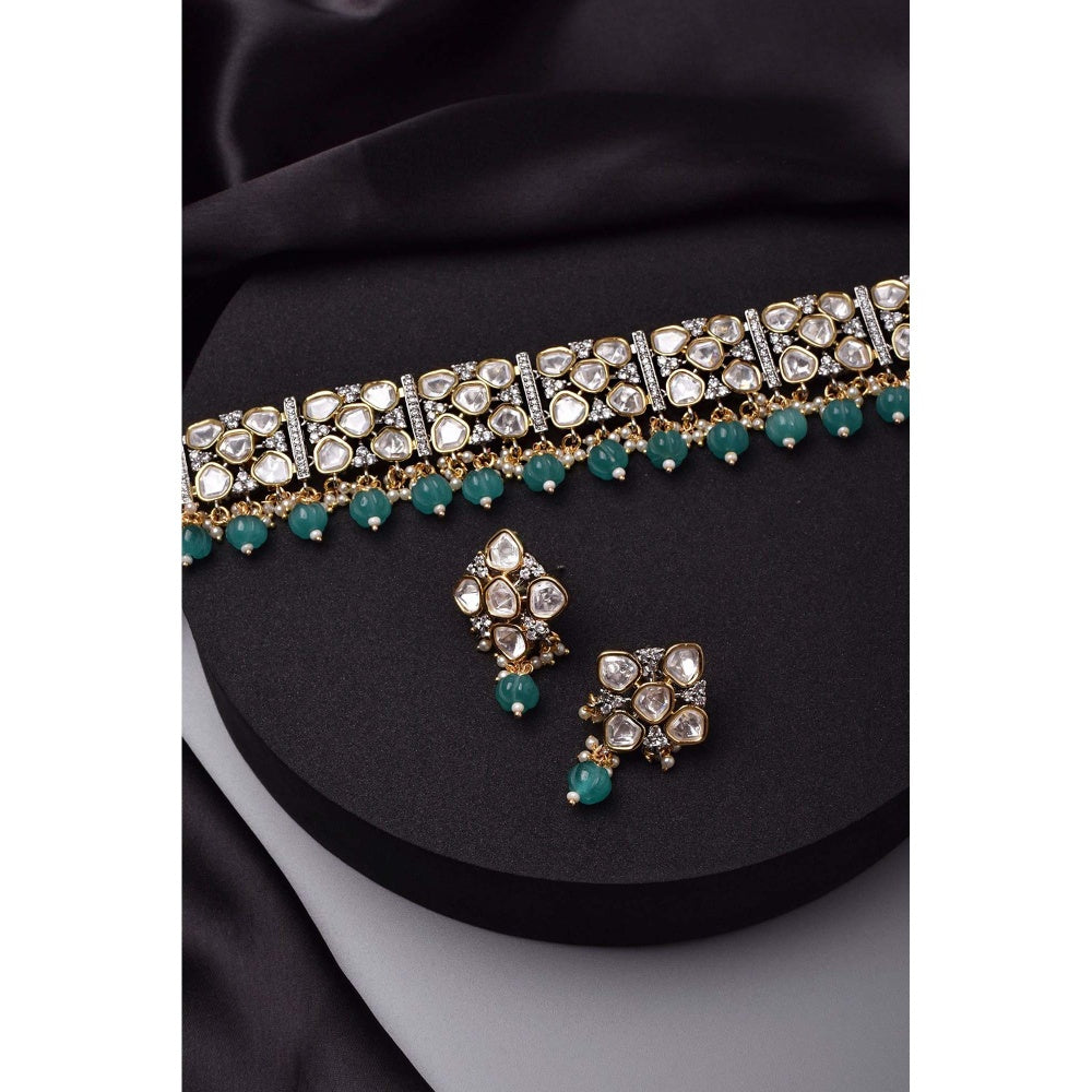 SWABHIMANN Radha Silver Choker Necklace with Earrings Set